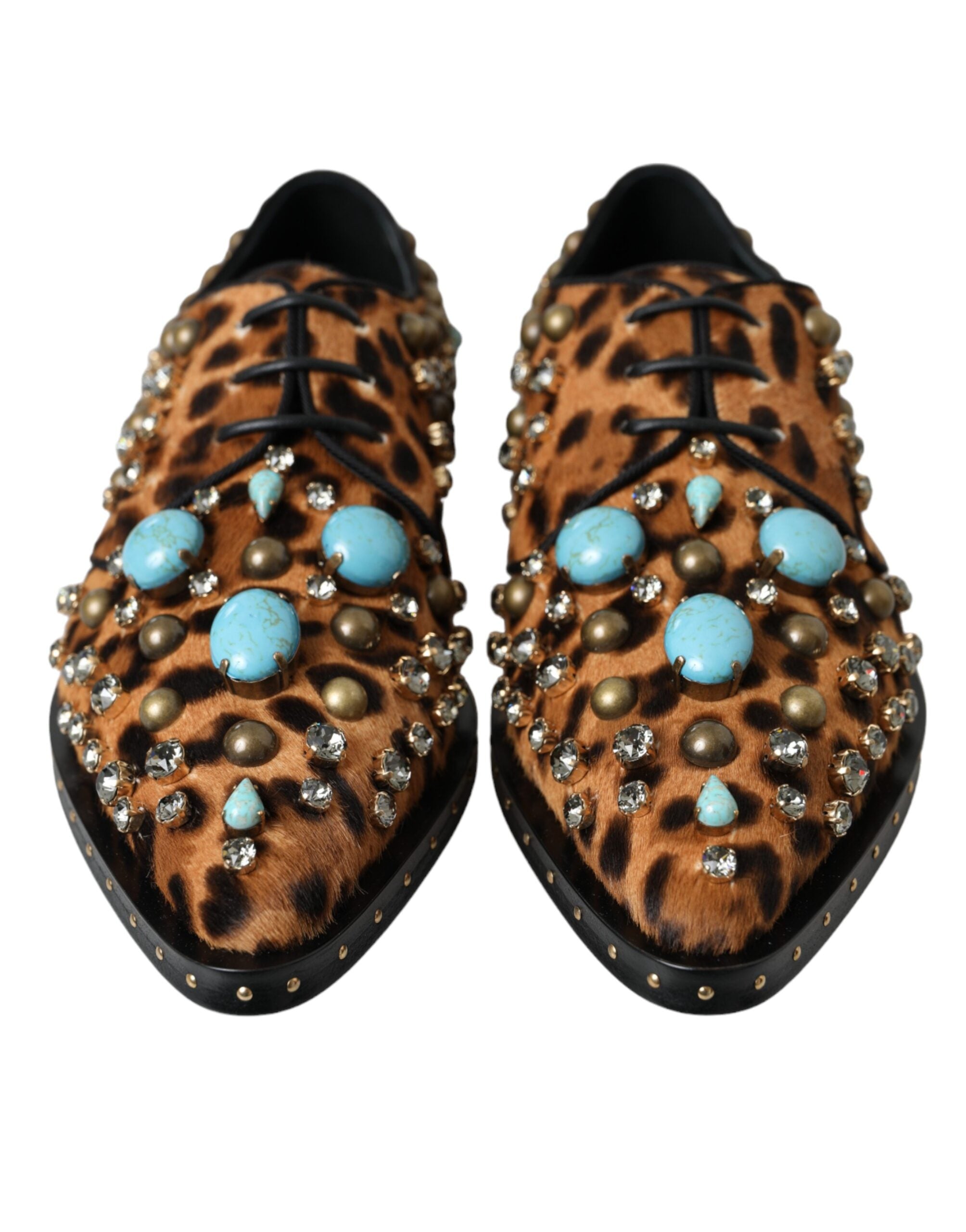 Dolce & Gabbana Brown Leopard Hair Crystal Dress Broque Shoes - Zeiniez