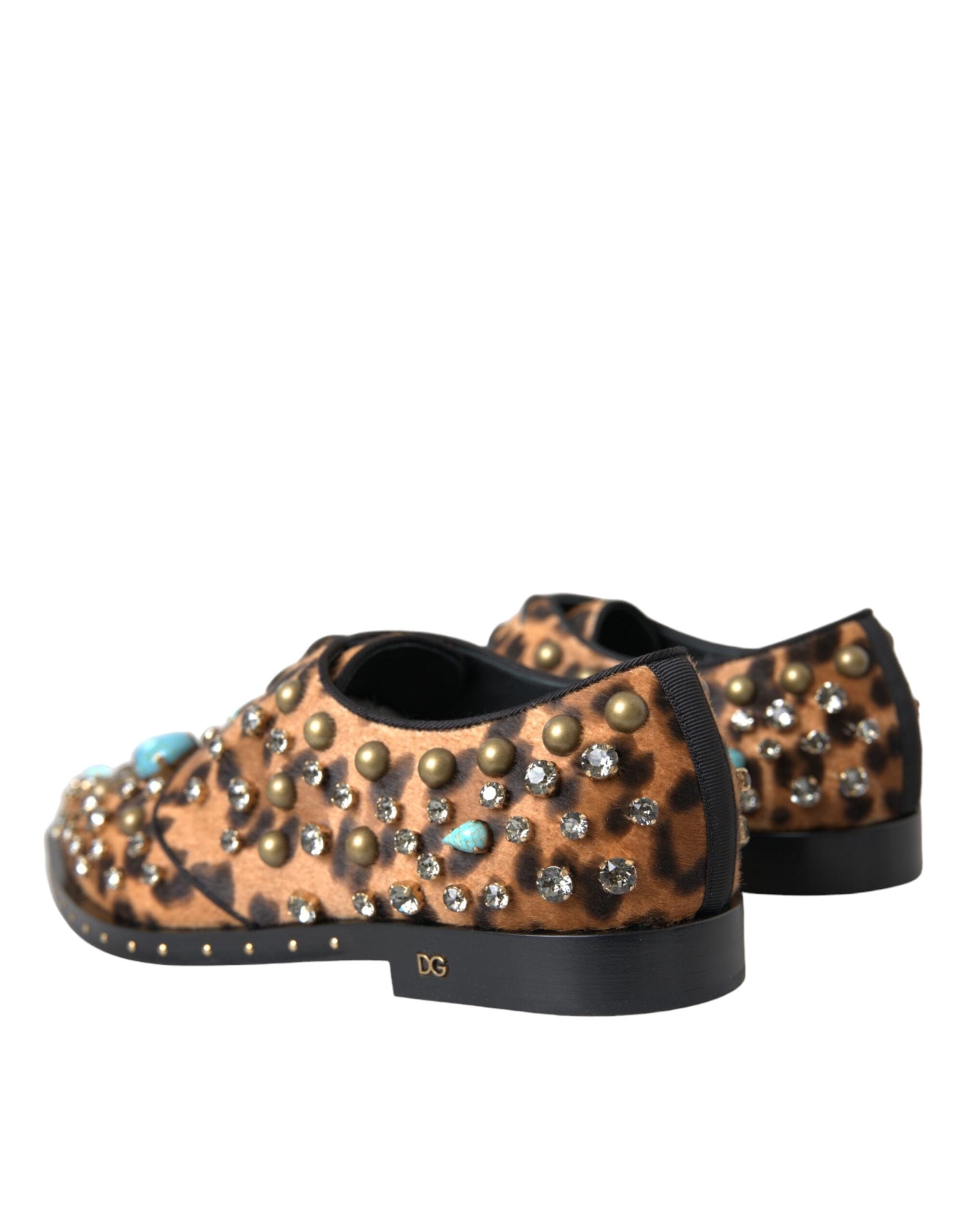 Dolce & Gabbana Brown Leopard Hair Crystal Dress Broque Shoes - Zeiniez