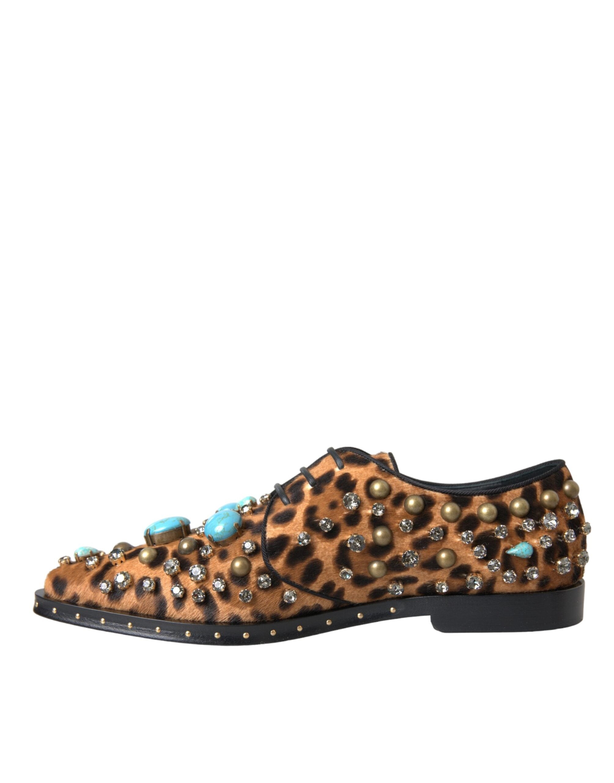 Dolce & Gabbana Brown Leopard Hair Crystal Dress Broque Shoes - Zeiniez