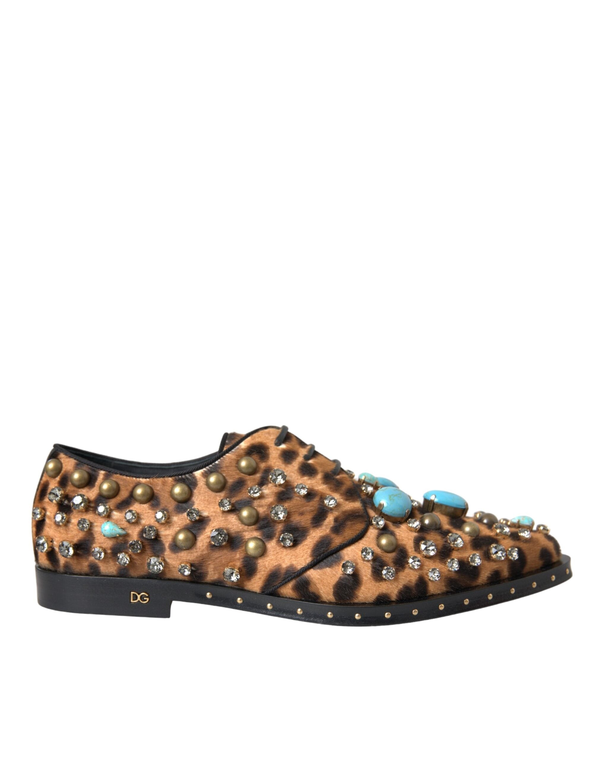 Dolce & Gabbana Brown Leopard Hair Crystal Dress Broque Shoes - Zeiniez