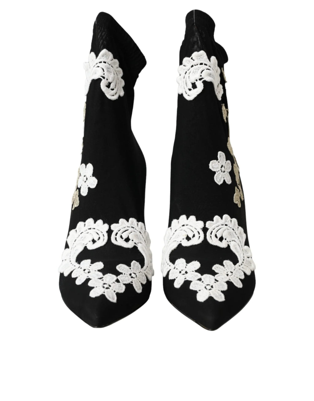 Dolce & Gabbana Black White Embroidery Slip On Boots Shoes - Zeiniez