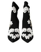 Dolce & Gabbana Black White Embroidery Slip On Boots Shoes - Zeiniez