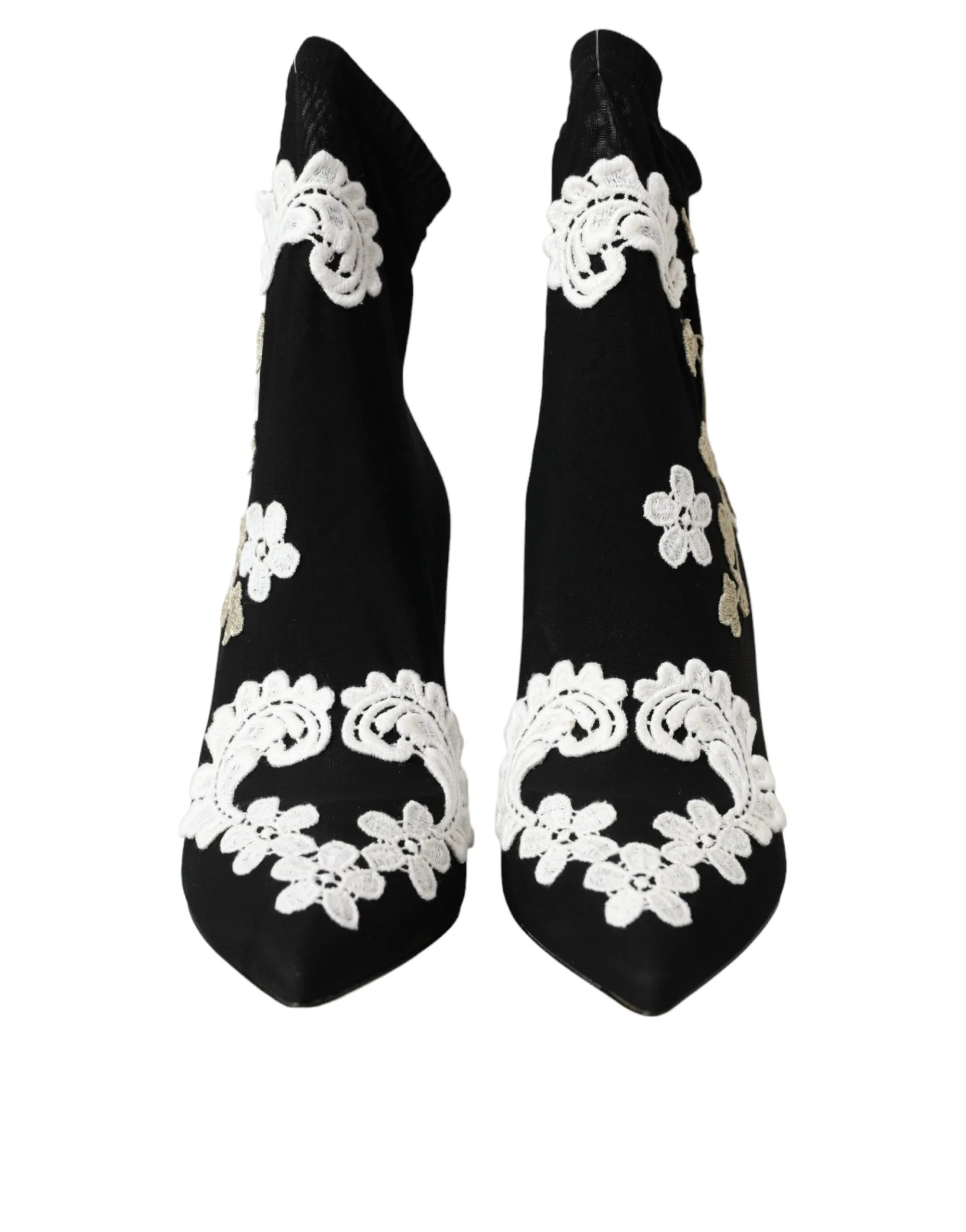Dolce & Gabbana Black White Embroidery Slip On Boots Shoes - Zeiniez