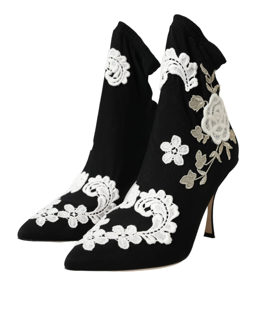 Dolce & Gabbana Black White Embroidery Slip On Boots Shoes - Zeiniez
