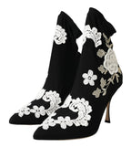 Dolce & Gabbana Black White Embroidery Slip On Boots Shoes - Zeiniez