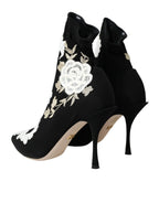 Dolce & Gabbana Black White Embroidery Slip On Boots Shoes - Zeiniez