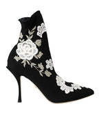 Dolce & Gabbana Black White Embroidery Slip On Boots Shoes - Zeiniez