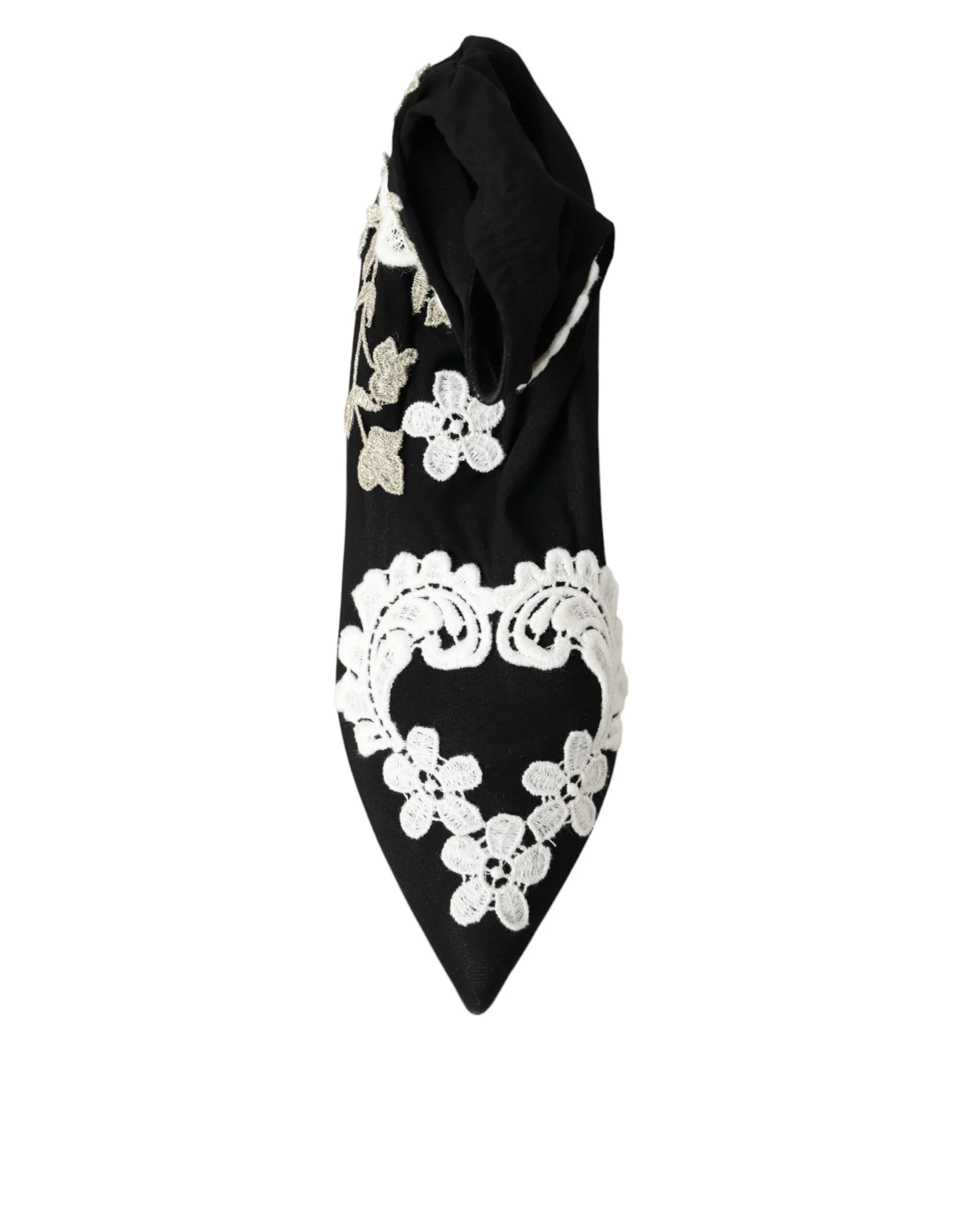 Dolce & Gabbana Black White Embroidery Slip On Boots Shoes - Zeiniez