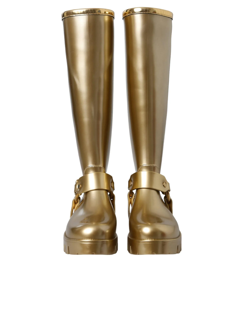 Dolce & Gabbana Metallic Gold Rubber PVC Rain Boots Shoes - Zeiniez