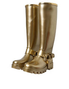 Dolce & Gabbana Metallic Gold Rubber PVC Rain Boots Shoes - Zeiniez