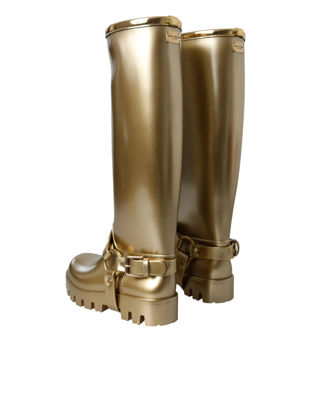 Dolce & Gabbana Metallic Gold Rubber PVC Rain Boots Shoes - Zeiniez