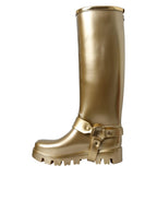 Dolce & Gabbana Metallic Gold Rubber PVC Rain Boots Shoes - Zeiniez