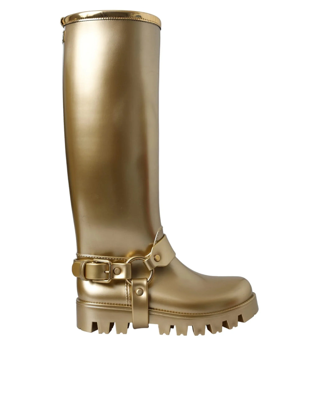 Dolce & Gabbana Metallic Gold Rubber PVC Rain Boots Shoes - Zeiniez