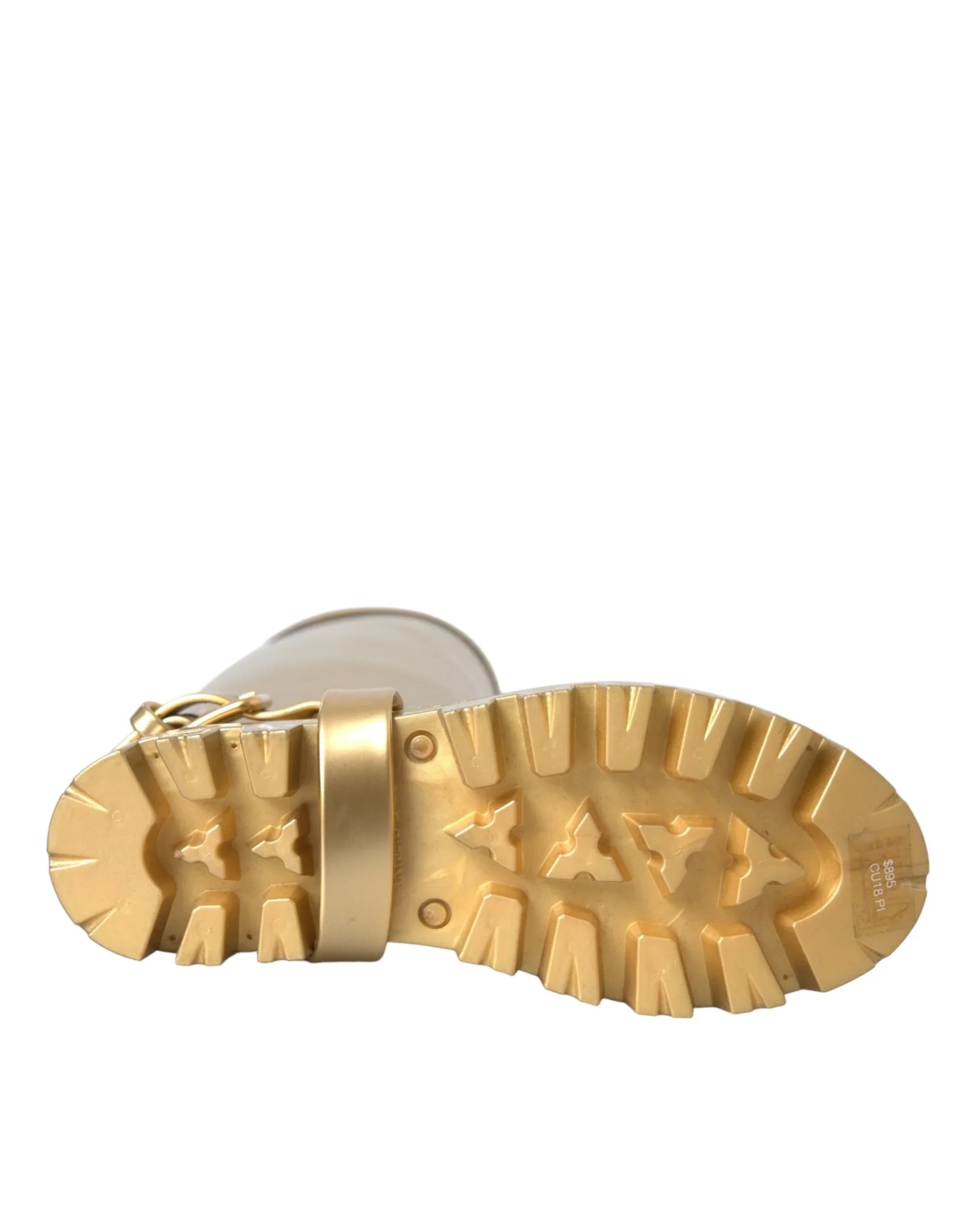 Dolce & Gabbana Metallic Gold Rubber PVC Rain Boots Shoes - Zeiniez