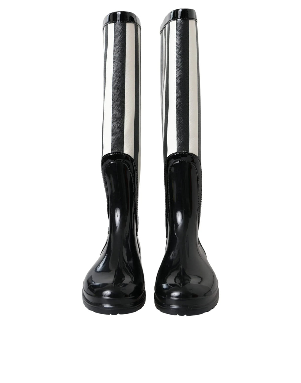 Dolce & Gabbana Black Rubber Knee High Flat Boots Shoes - Zeiniez