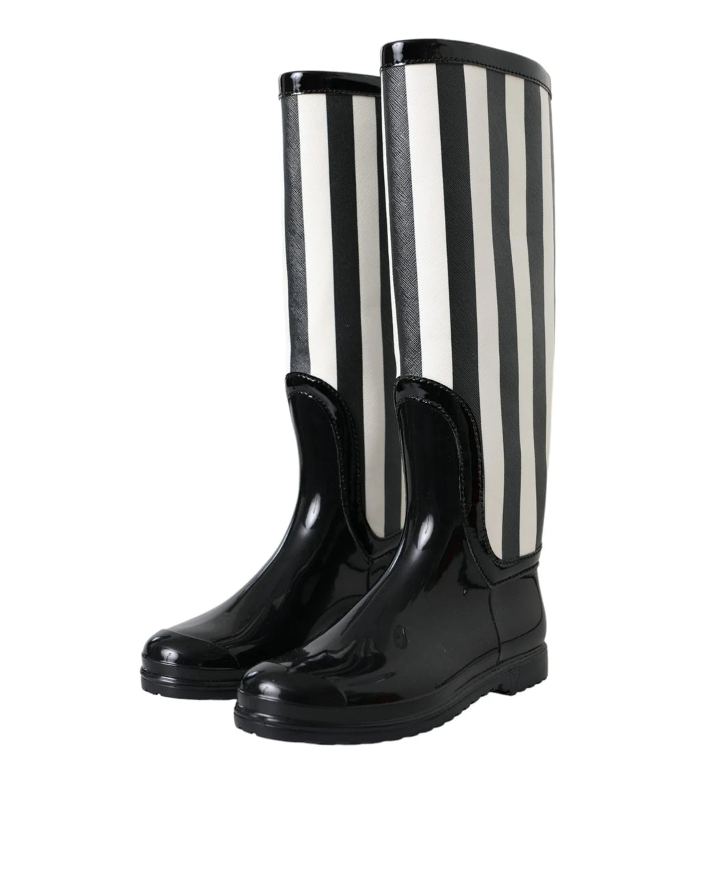 Dolce & Gabbana Black Rubber Knee High Flat Boots Shoes - Zeiniez