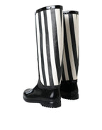 Dolce & Gabbana Black Rubber Knee High Flat Boots Shoes - Zeiniez