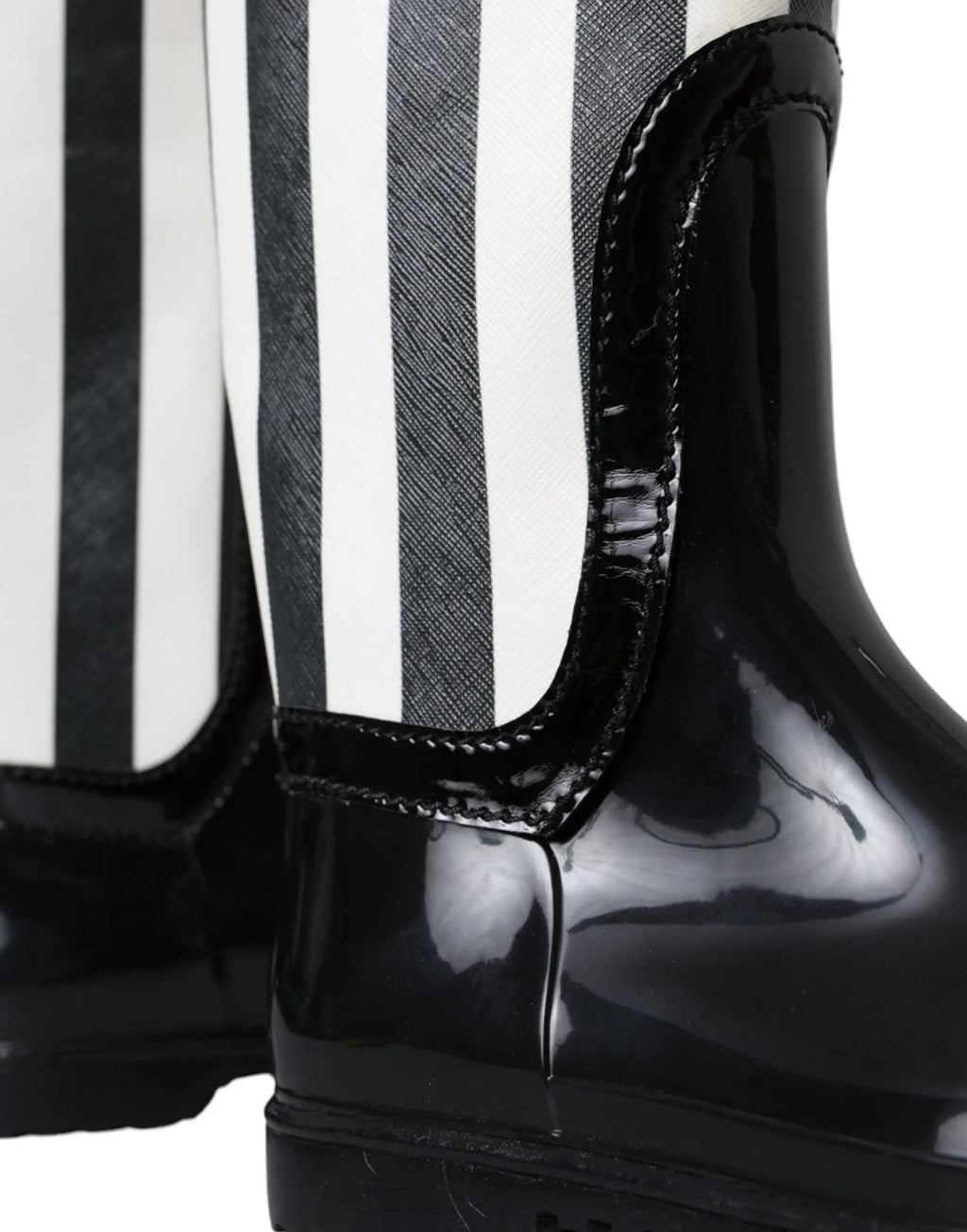 Dolce & Gabbana Black Rubber Knee High Flat Boots Shoes - Zeiniez