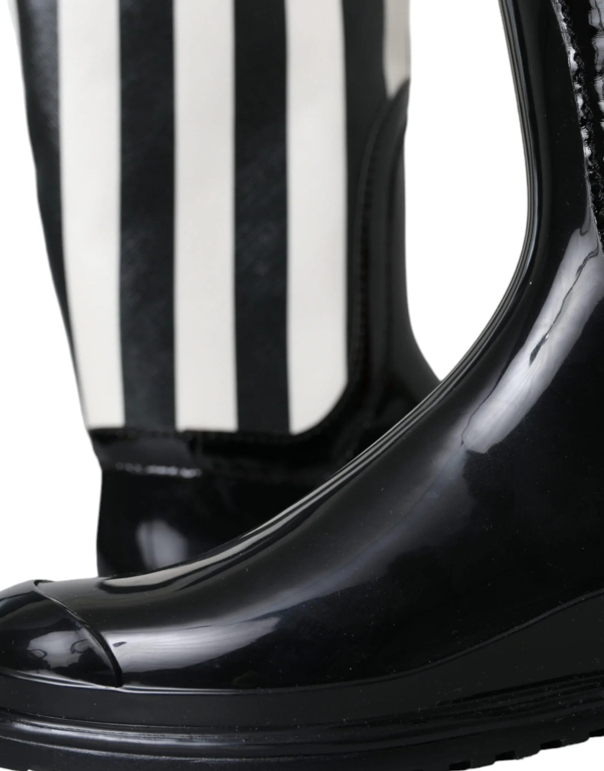 Dolce & Gabbana Black Rubber Knee High Flat Boots Shoes - Zeiniez