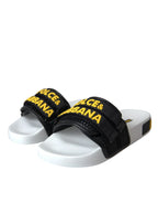 Dolce & Gabbana White Black Logo Beachwear Flats Sandals Shoes - Zeiniez