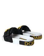Dolce & Gabbana White Black Logo Beachwear Flats Sandals Shoes - Zeiniez