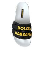 Dolce & Gabbana White Black Logo Beachwear Flats Sandals Shoes - Zeiniez