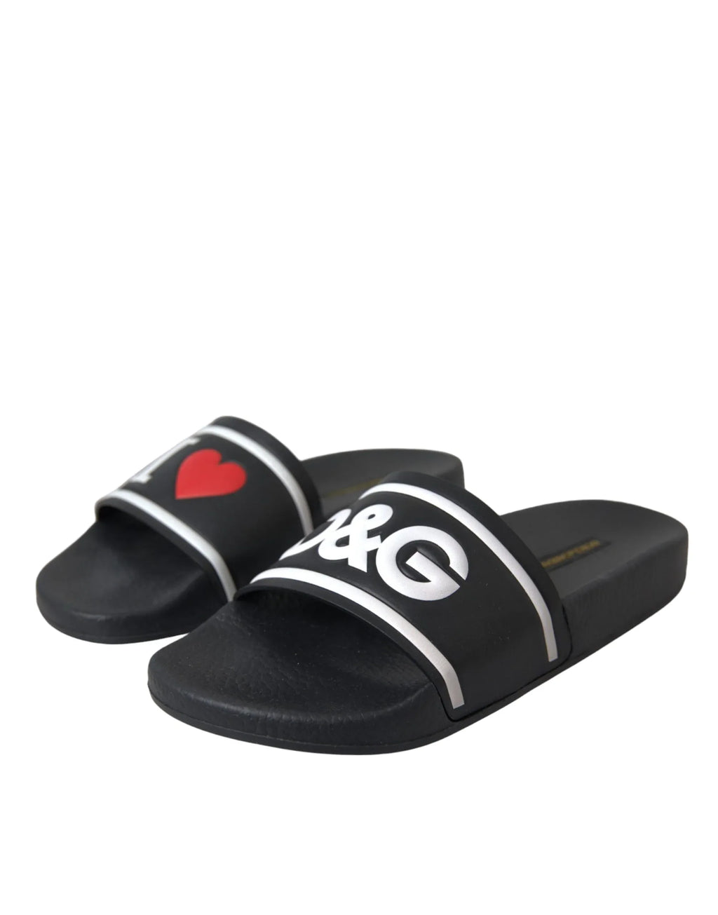 Dolce & Gabbana Black Leather I Love D&G Sandals Slides Shoes - Zeiniez