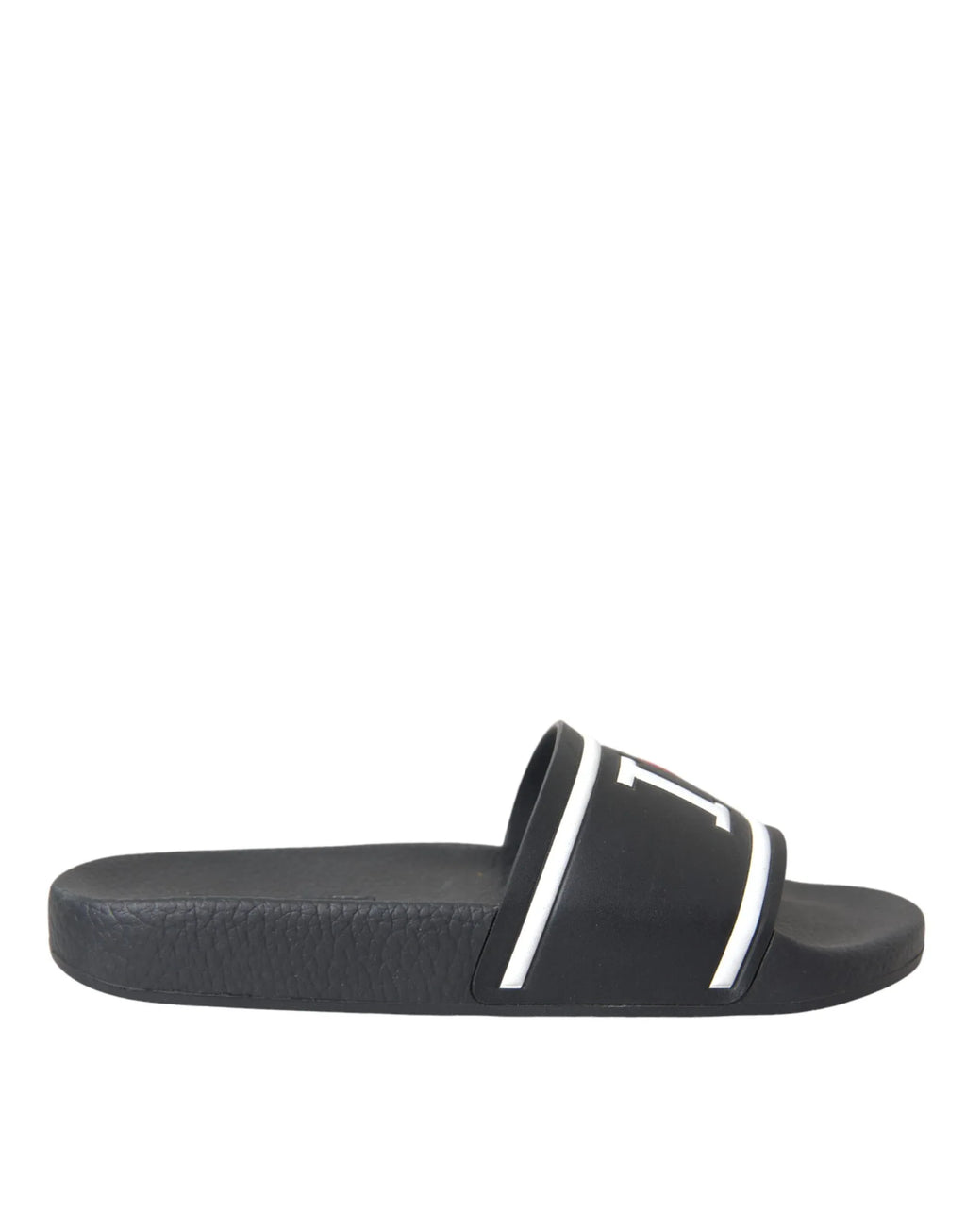 Dolce & Gabbana Black Leather I Love D&G Sandals Slides Shoes - Zeiniez