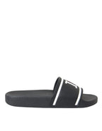 Dolce & Gabbana Black Leather I Love D&G Sandals Slides Shoes - Zeiniez