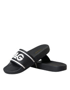 Dolce & Gabbana Black Leather I Love D&G Sandals Slides Shoes - Zeiniez