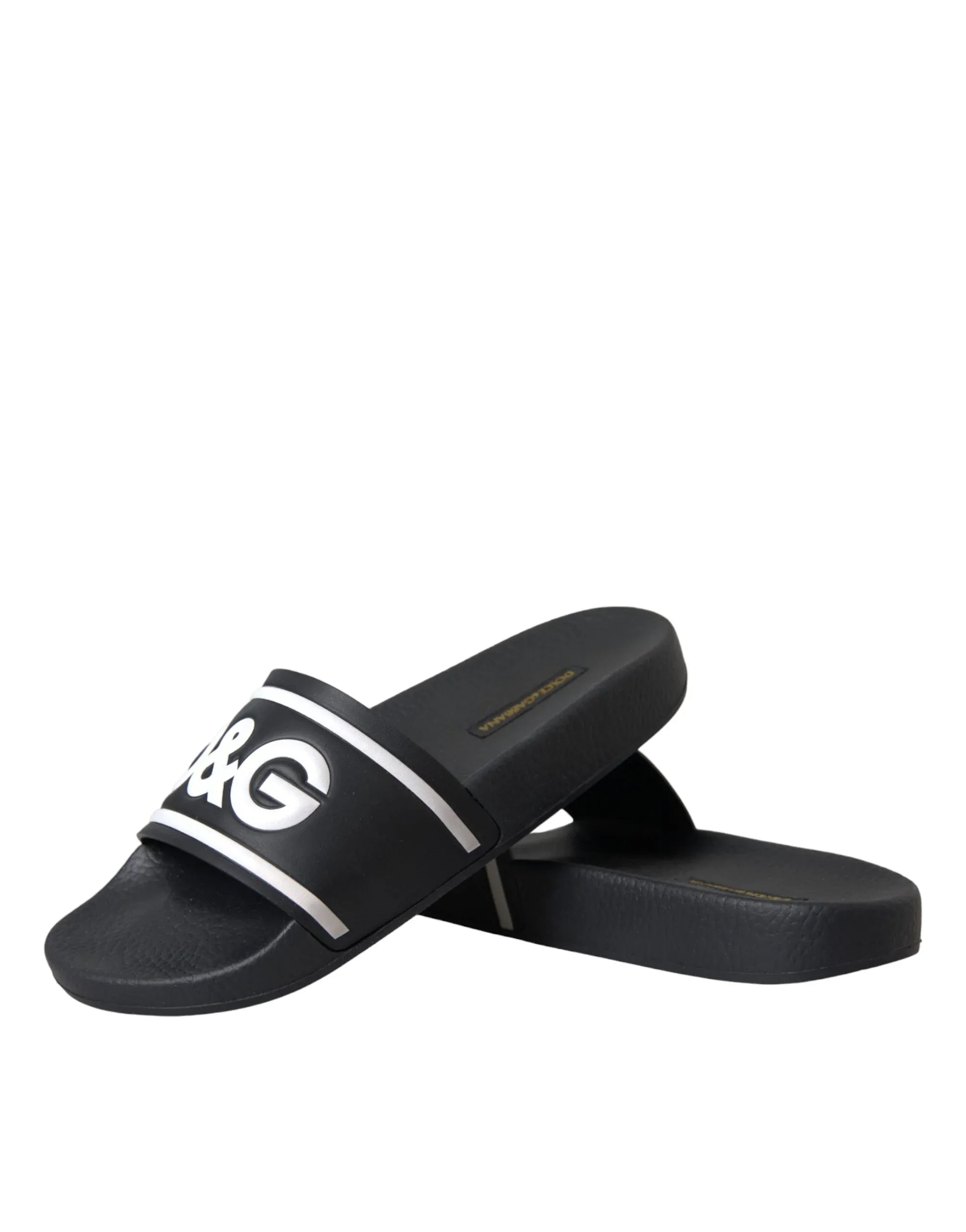 Dolce & Gabbana Black Leather I Love D&G Sandals Slides Shoes - Zeiniez