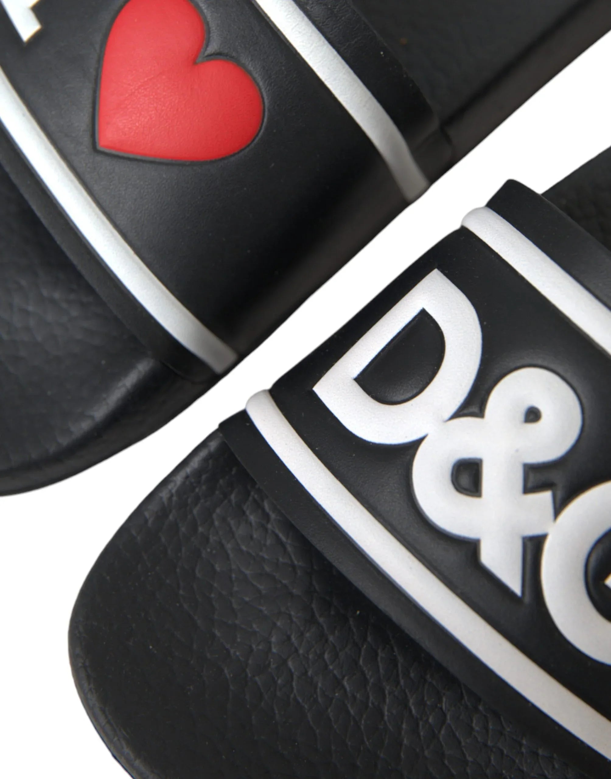 Dolce & Gabbana Black Leather I Love D&G Sandals Slides Shoes - Zeiniez