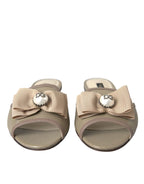 Dolce & Gabbana Beige Logo Pearl Flats Sandals Slides Shoes - Zeiniez