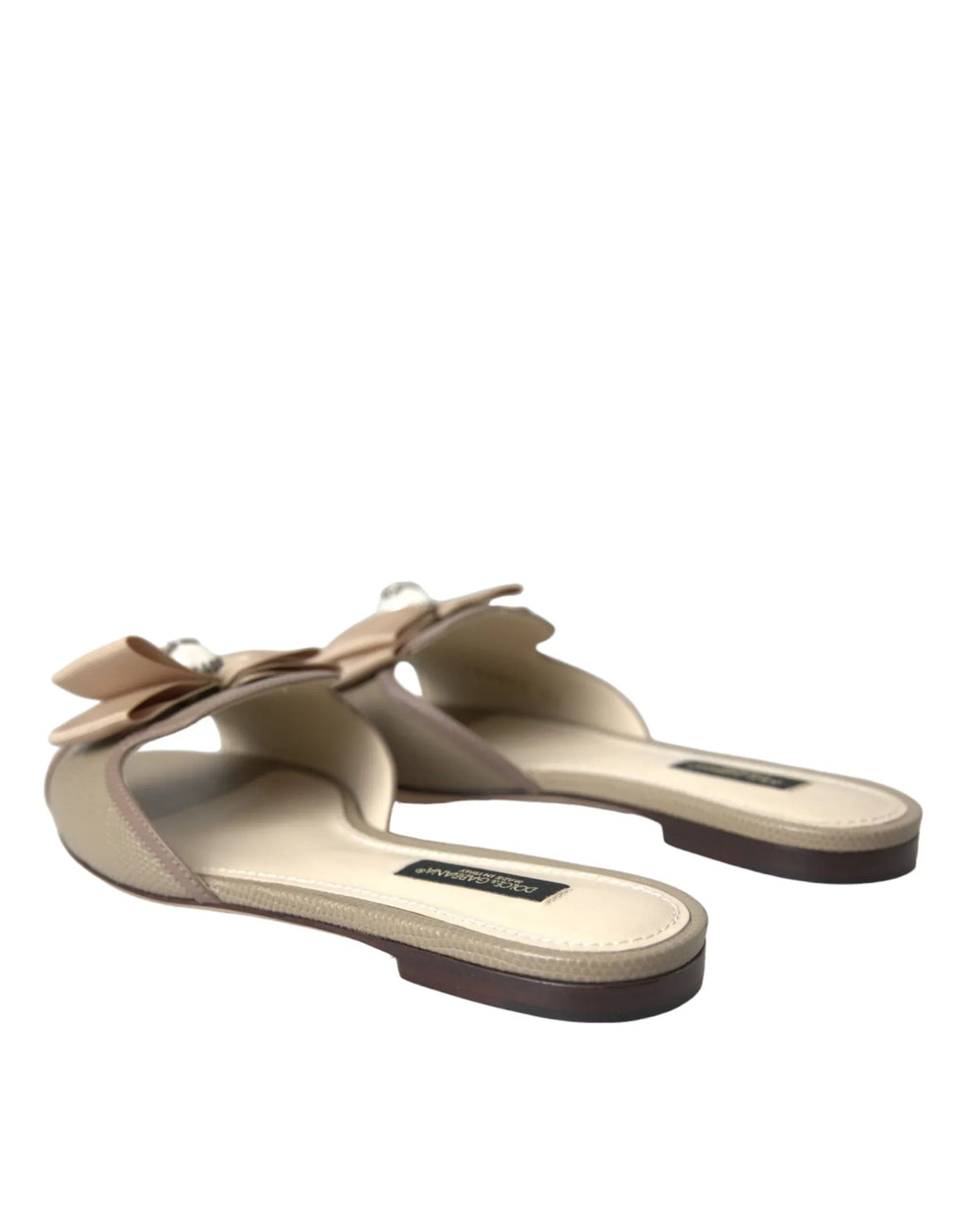 Dolce & Gabbana Beige Logo Pearl Flats Sandals Slides Shoes - Zeiniez