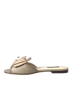 Dolce & Gabbana Beige Logo Pearl Flats Sandals Slides Shoes - Zeiniez