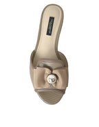 Dolce & Gabbana Beige Logo Pearl Flats Sandals Slides Shoes - Zeiniez