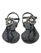 Dolce & Gabbana Black Crystal Flats Sandals Flip Flops Shoes - Zeiniez