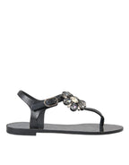 Dolce & Gabbana Black Crystal Flats Sandals Flip Flops Shoes - Zeiniez