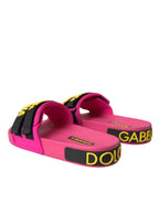 Dolce & Gabbana Pink Black Logo Beachwear Flats Sandals Shoes - Zeiniez