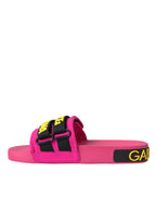 Dolce & Gabbana Pink Black Logo Beachwear Flats Sandals Shoes - Zeiniez
