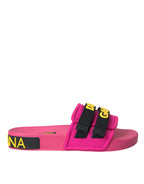 Dolce & Gabbana Pink Black Logo Beachwear Flats Sandals Shoes - Zeiniez