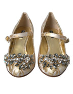 Dolce & Gabbana Gold Jacquard Crystal Mary Janes Pumps Shoes - Zeiniez