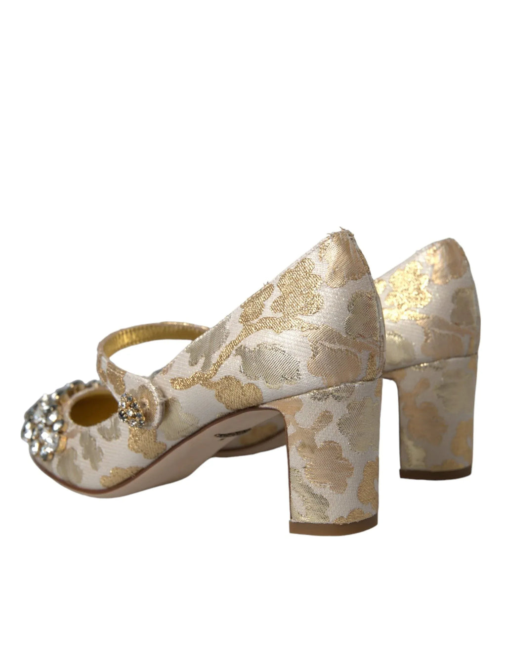 Dolce & Gabbana Gold Jacquard Crystal Mary Janes Pumps Shoes - Zeiniez