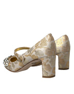Dolce & Gabbana Gold Jacquard Crystal Mary Janes Pumps Shoes - Zeiniez