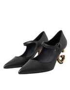 Dolce & Gabbana Black Leather Logo Heels Mary Janes Pumps Shoes - Zeiniez