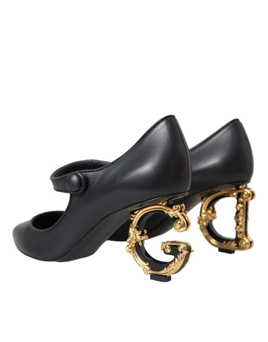 Dolce & Gabbana Black Leather Logo Heels Mary Janes Pumps Shoes - Zeiniez