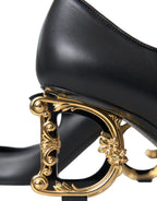 Dolce & Gabbana Black Leather Logo Heels Mary Janes Pumps Shoes - Zeiniez
