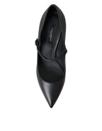 Dolce & Gabbana Black Leather Logo Heels Mary Janes Pumps Shoes - Zeiniez