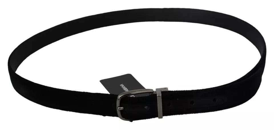 Dolce & Gabbana Black Velvet Silver Tone Metal Buckle Men Belt - Zeiniez