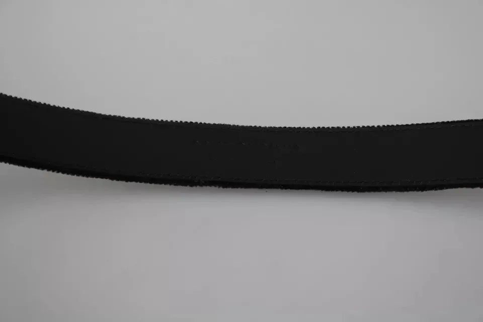 Dolce & Gabbana Black Velvet Silver Tone Metal Buckle Men Belt - Zeiniez